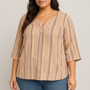Roaman's Beige and Brown Striped Blouse